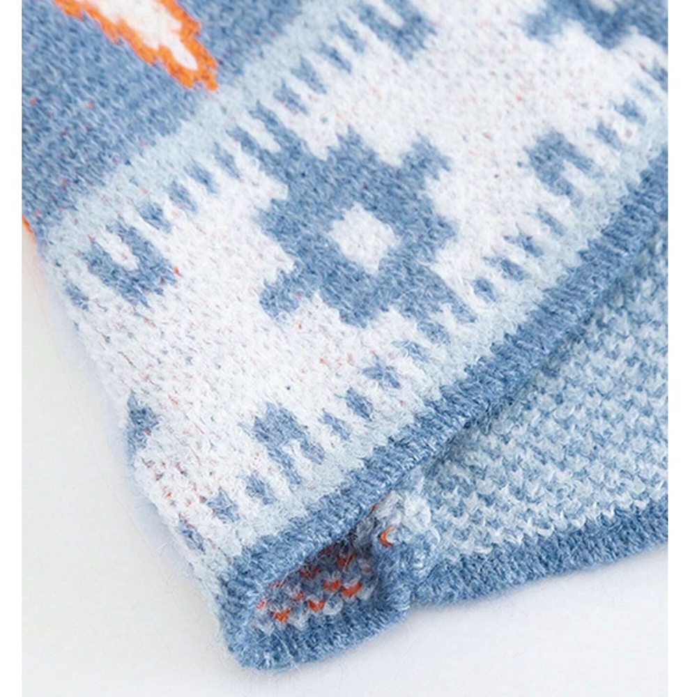 Blue Cardigan Aztec Western Bohemian Print Knit Long Sleeve - Picture 12 of 16